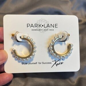 Park Lane Gold Pearl-Embellished Hoops